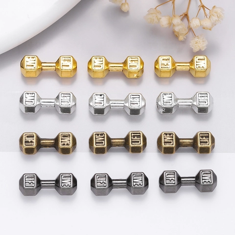Dumbbell Spacer Beads Zinc Alloy Charms Live Lift Engraved Fitness Theme Accessory For DIY Jewelry Making Bracelet Gift