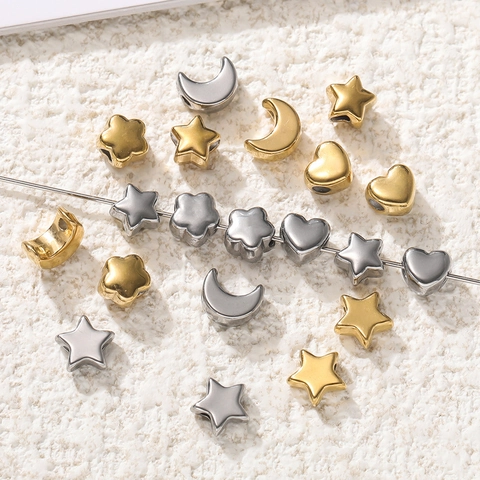 304 Stainless Steel Loose Spacer Beads Star Moon Heart Flower Shapes For DIY Jewelry Making Gold Steel Color Polished Handmade Beads