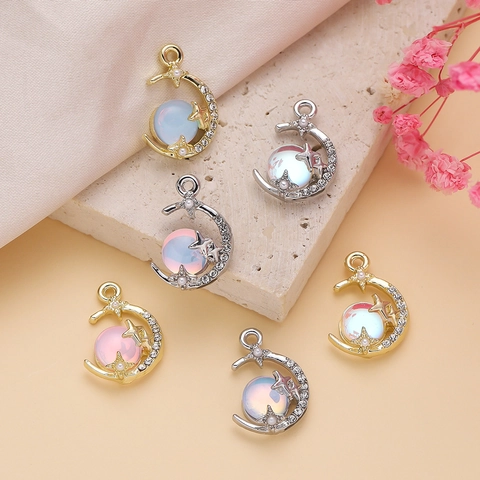Ciondolo Barocco Pianeta Luna Stella in Lega Con Strass Perla Artificial Sintetica Perla Artificial in Resina Colorata per Gioielli Fai-Da-Te