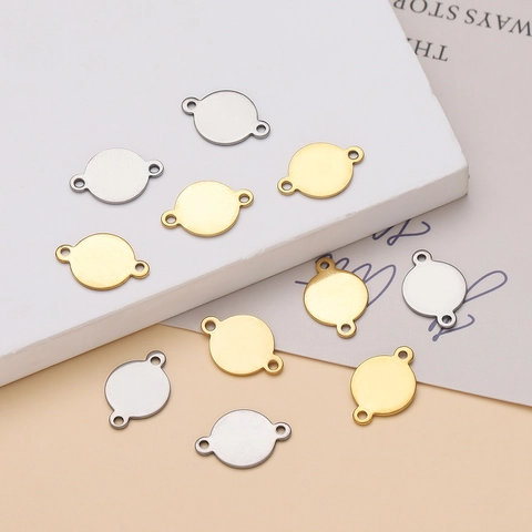 Roestvrij Staal Rond Dubbel Gat Connectoren Voor DIY Sieraden Maken 18K Verguld Blanco Graveerbare Hangers DIY Benodigdheden