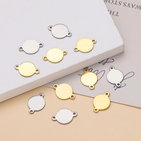 Conectores Redondos de Doble Agujero de Acero Inoxidable para Joyería DIY Colgantes en Blanco Grabables Chapados en Oro 18K