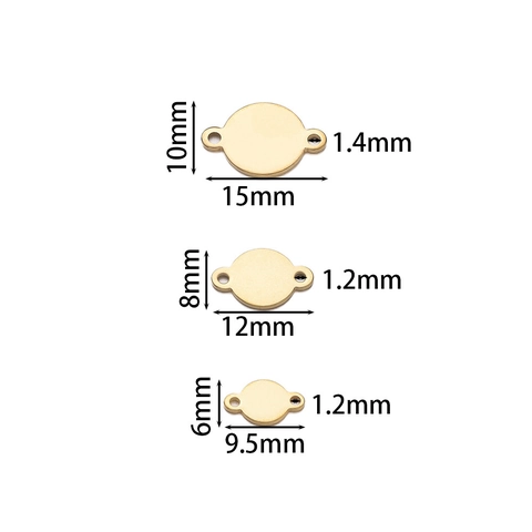 Conectores Redondos de Doble Agujero de Acero Inoxidable para Joyería DIY Colgantes en Blanco Grabables Chapados en Oro 18K