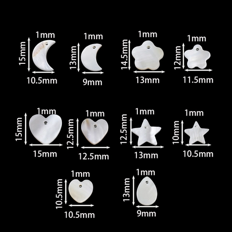 Natural White Shell Pendants Heart Star Moon Water Drop Shape Polished Iridescent Charms For DIY Jewelry Making Accessories