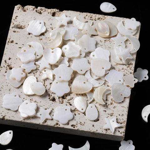 Natural White Shell Pendants Heart Star Moon Water Drop Shape Polished Iridescent Charms For DIY Jewelry Making Accessories
