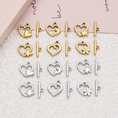 Stainless Steel Heart Toggle Clasps DIY Jewelry Making Connectors For Necklace Bracelet Butterfly Dolphin Star Flower Pattern Findings