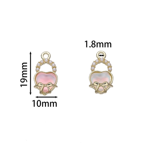 Ciondoli a Forma di Cuore con Fiocco in Lega Resina Iridescente Strass Perle Artificiali per Collane Braccialetti Fai da Te Gioielli