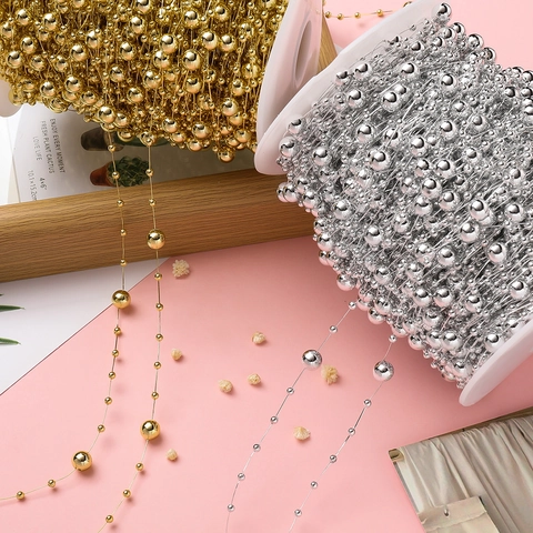 ABS Faux Artificial Pearl Bead Chain Garland For DIY Wedding Decoration Bouquet Craft Jewelry Making Flower Arrangement Accessory