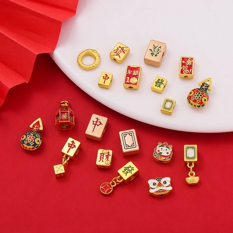 Chinese Lucky Mahjong Tile Pendant Charms Gold Plated Alloy Drip Oil Enamel For DIY Necklace Bracelet Making Accessories