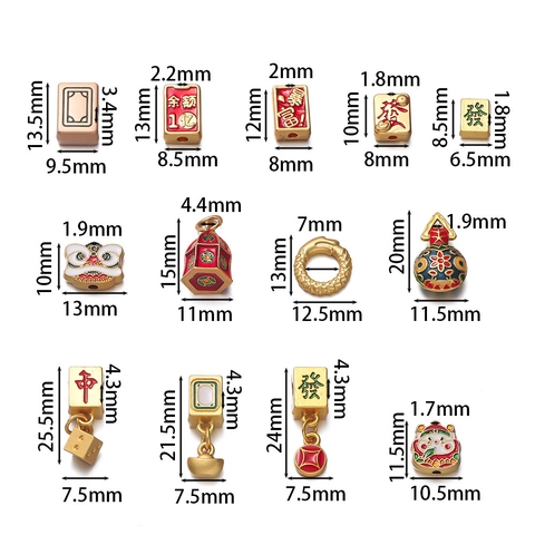 Chinese Lucky Mahjong Tile Pendant Charms Gold Plated Alloy Drip Oil Enamel For DIY Necklace Bracelet Making Accessories
