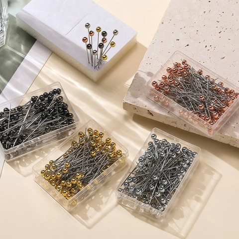 Metallic Stainless Steel Glass Ball Head Pins For Sewing Positioning DIY Dressmaker Pins Gold Silver Black Rose Gold Tool