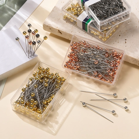 Metallic Stainless Steel Glass Ball Head Pins For Sewing Positioning DIY Dressmaker Pins Gold Silver Black Rose Gold Tool