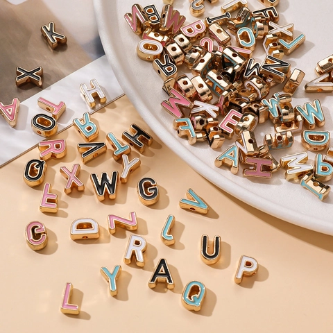 10mm Alloy Color Enamel A-Z Letter Beads For DIY Jewelry Making Spacer Beads Handcrafted Bracelet Necklace Phone Chain Pendants