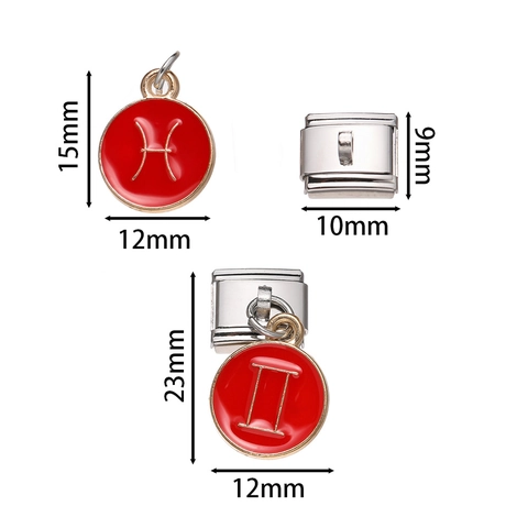 Stainless Steel Red Enamel Zodiac Sign Italian Charm Modular Bracelet Link DIY Jewelry Accessory For Women Men