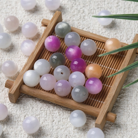 Perles en Vrac en Résine Effet Oeil de Chat Rondes Percées Changement de Couleur Dégradé pour Bracelet Collier DIY Bijoux