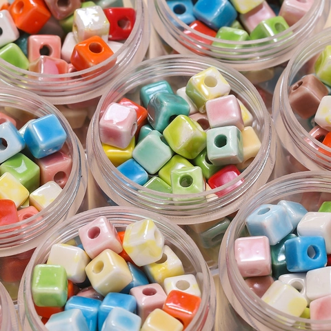 Colorful Square Ceramic Spacer Beads For DIY Jewelry Making Glazed Cube Loose Beads For Bracelet Necklace Hand-Made Craft