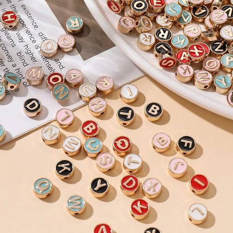 Perles Alphabet Rondes En Alliage Émail Breloques Lettres Capitales Pour Fabrication De Bijoux DIY Bracelet Collier Boucle D'oreille Accessoire