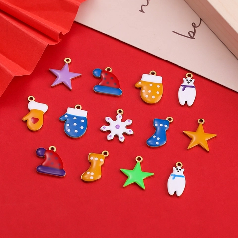 Stainless Steel Christmas Cartoon Enamel Pendants For DIY Jewelry Making Pentagram Snowflake Santa Hat Polar Bear Charms For Necklaces