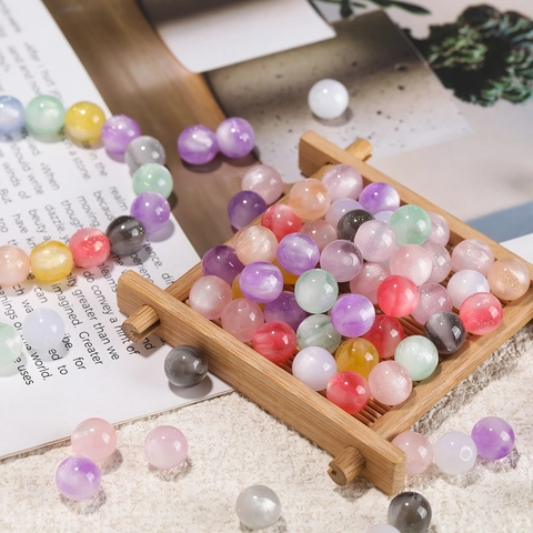 Mermaid Cat Eye Acrylic Round Beads Starry Sky Glitter Smudge Gradient Spacer Beads For DIY Jewelry Making Accessories