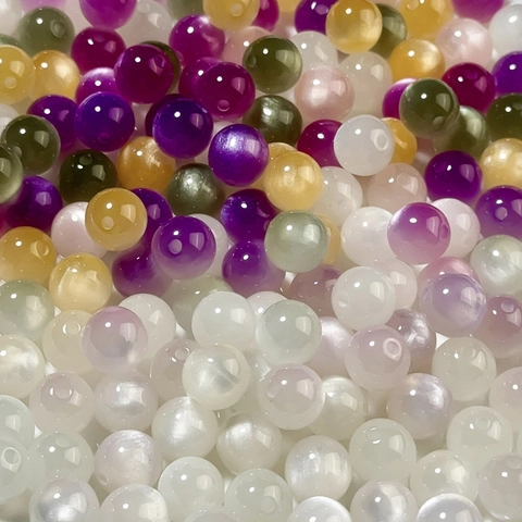 Mermaid Cat Eye Acrylic Round Beads Starry Sky Glitter Smudge Gradient Spacer Beads For DIY Jewelry Making Accessories