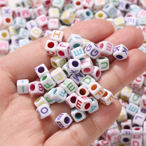 Square Acrylic Alphabet Beads White Colorful English Letter Large Hole Spacer Beads For DIY Jewelry Making Bracelet Necklace