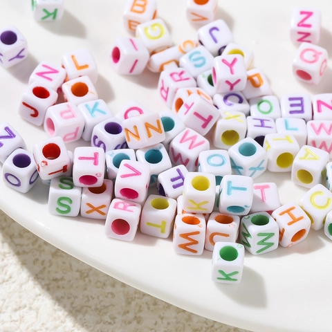 Square Acrylic Alphabet Beads White Colorful English Letter Large Hole Spacer Beads For DIY Jewelry Making Bracelet Necklace