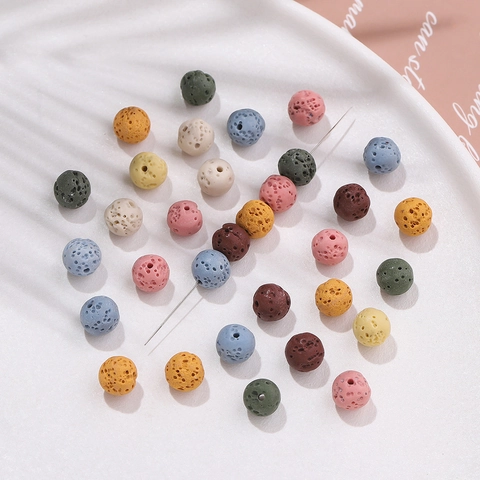 Natural Volcanic Stone Round Loose Beads Colored Lava Rock Porous Beads For DIY Jewelry Making Essential Oil Diffuser Bracelet Accessory