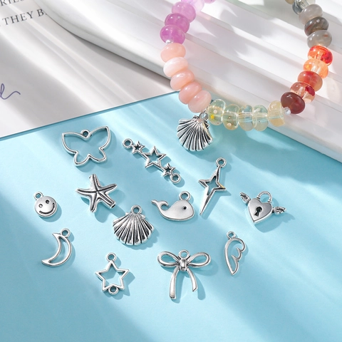 DIY Κράμα Ψευδαργύρου Ασημί Μενταγιόν Charms Αστέρι Καρδιά Φιόγκος Πεταλούδα Φάλαινα Σχήμα Κοσμήματα Χειροποίητα Αξεσουάρ