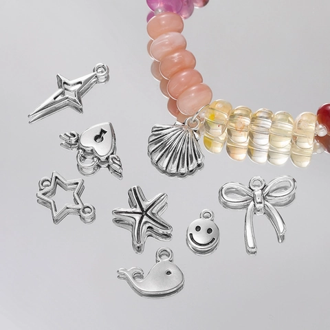 DIY Κράμα Ψευδαργύρου Ασημί Μενταγιόν Charms Αστέρι Καρδιά Φιόγκος Πεταλούδα Φάλαινα Σχήμα Κοσμήματα Χειροποίητα Αξεσουάρ
