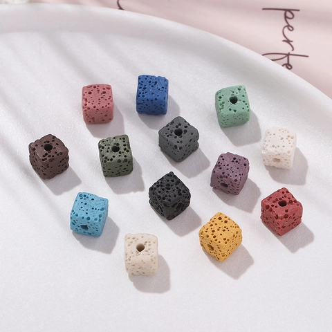 Cubic Lava Stone Beads Natural Porous Volcanic Rock Square Loose Beads Lacquered Aromatherapy Diffuser DIY Jewelry Accessories