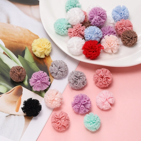 Accessoires de Balle en Maille de Cuivre Colorés Élastique Dentelle Fil Pom Pom Pour Pinces à Cheveux Décoration DIY