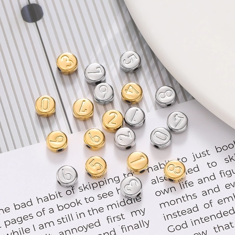 Stainless Steel Number Beads Round Arabic Numerals 0-9 Spacer Beads For DIY Jewelry Making Bracelet Necklace Accessories