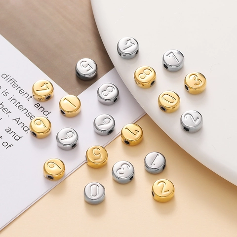 Stainless Steel Number Beads Round Arabic Numerals 0-9 Spacer Beads For DIY Jewelry Making Bracelet Necklace Accessories