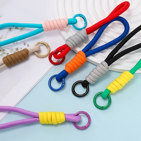 Handmade Woven Phone Lanyard Keychain Pendant Color Block Dopamine Style Braided Wrist Strap For Women Bag Hanging Accessories