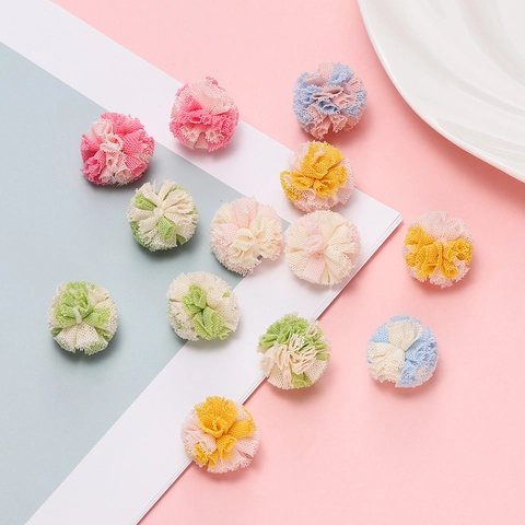 Mini Pompons en Maille Bicolore Dentelle Tulle Balles Pour Enfants DIY Accessoires Cheveux Vêtements Artisanat Fournitures Décoratives