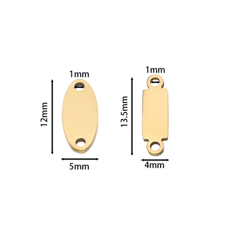 Stainless Steel Rectangle Oval Double Hole Connectors Blank Pendants Engravable DIY Jewelry Making Charms Mirror Polished