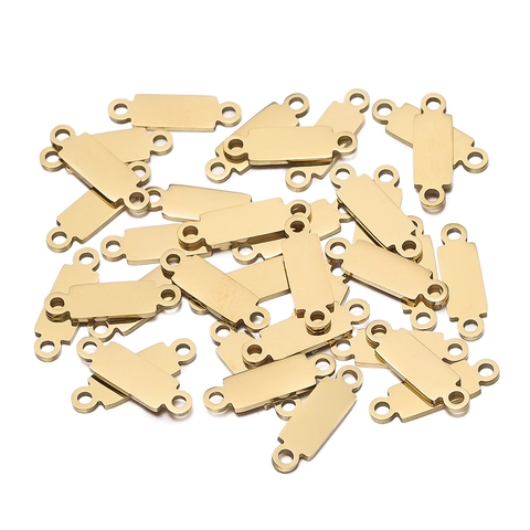 Stainless Steel Rectangle Oval Double Hole Connectors Blank Pendants Engravable DIY Jewelry Making Charms Mirror Polished