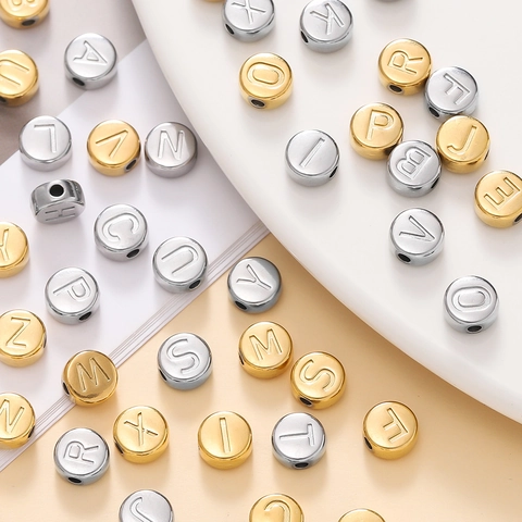 Stainless Steel Alphabet Letter Beads Gold Silver Color Round Disc Coin Beads For DIY Bracelet Necklace Jewelry Making Personalization