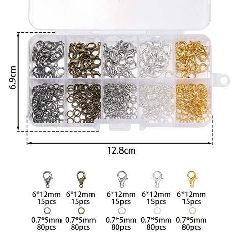 Zinc Alloy Lobster Clasps And Open Jump Rings Jewelry Making Kit With Plastic Storage Box Multiple Colors Craft Repair Finding For Necklace Bracelet Earrings Handmade Jewelry