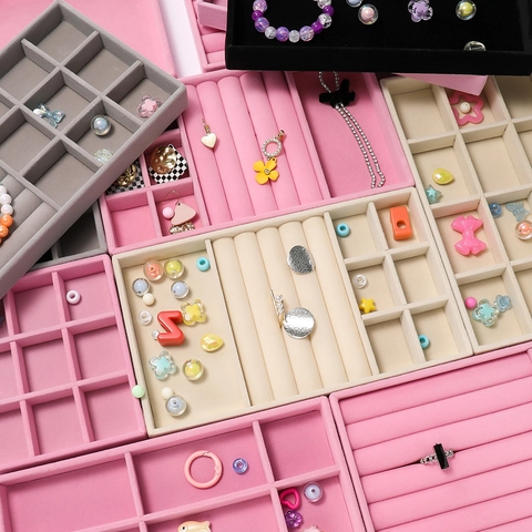 Zacht Fluweel Sieraden Display Dienblad Organizer Voor Ringen Oorbellen Kettingen DIY Kralen Opslag Lade-Inzet Vrouwen Sieraden Doos