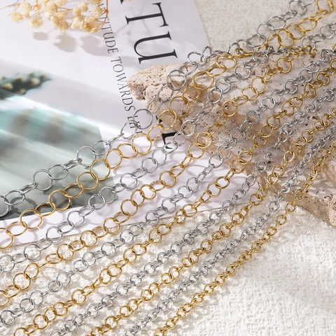 Roestvrij Staal Rolo Ketting Ronde Schakel DIY Sieraden Maken Onderdelen Voor Ketting Armband Goud Staal Kleur Handgemaakte Knutselspullen