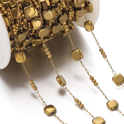 Stainless Steel DIY Chain For Jewelry Making Geometric Square Hexagon Prism Bead Chain Vacuum Plated Gold Silver Handmade Necklace Bracelet Findings