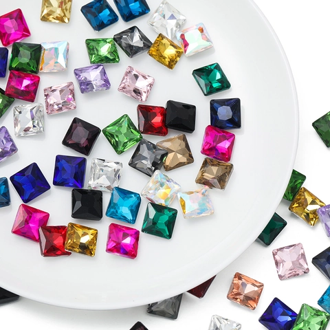 Square Pointed Back Glass Rhinestone Beads Princess Cut Crystal Glass Stones For Jewelry Making DIY Nail Art Decoration