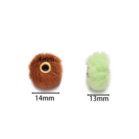 Faux Fur Plush Ball Spacer Beads With Large Metal Hole For DIY Jewelry Making Keychain Phone Chain Accessories Handmade Craft Beads