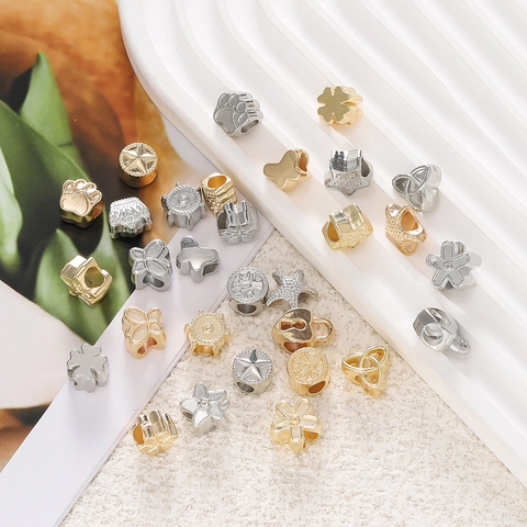 Electroplated CCB Large Hole Spacer Beads Star Heart Sea Star Butterfly Crown Flower Shape DIY Jewelry Making Findings Loose Beads