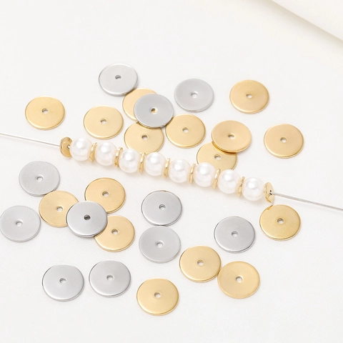 Stainless Steel Spacer Beads Wheel Shaped Flat Round Loose Beads For DIY Jewelry Making Findings Materials Gold Silver Metal Beads