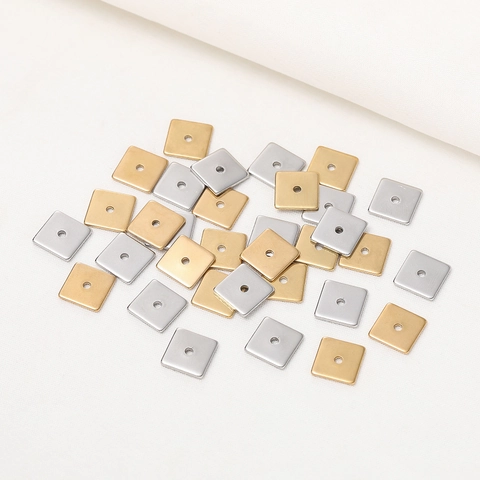 Stainless Steel Square Spacer Beads With Center Hole Gold Silver Minimalist Geometric Flat Beads For DIY Jewelry Making