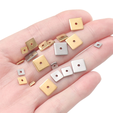 Stainless Steel Square Spacer Beads With Center Hole Gold Silver Minimalist Geometric Flat Beads For DIY Jewelry Making