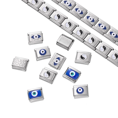 Lien Charm Modulaire Italien pour Bracelet Acier Inoxydable Émail Mauvais Œil Cœur Étoile Papillon Yin Yang DIY Composant Bijoux