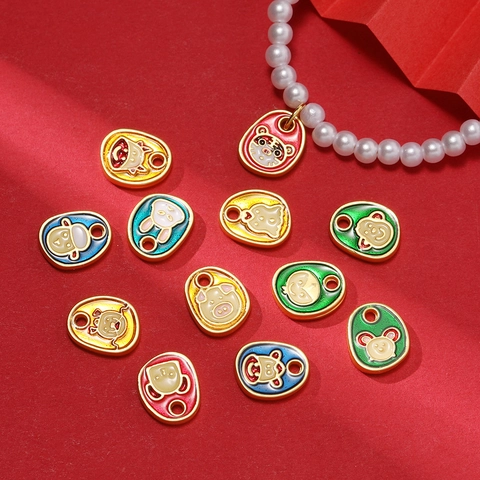 Enamel Alloy Twelve Zodiac Animal Pendants Cartoon Fu Character DIY Necklace Bracelet Charms For Jewelry Making Accessories DIY