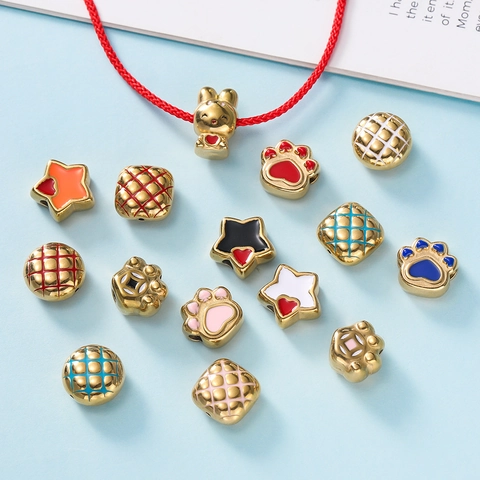 Stainless Steel DIY Jewelry Making Charms Enamel Paw Star Rabbit Heart Pendants Colorful Enamel Gold Spacer Beads Jewelry Accessories